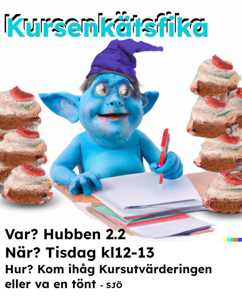 DALL·E 2023-11-03 09.27.06 - Studious Smurf doing syrveys eating humongours cakes
